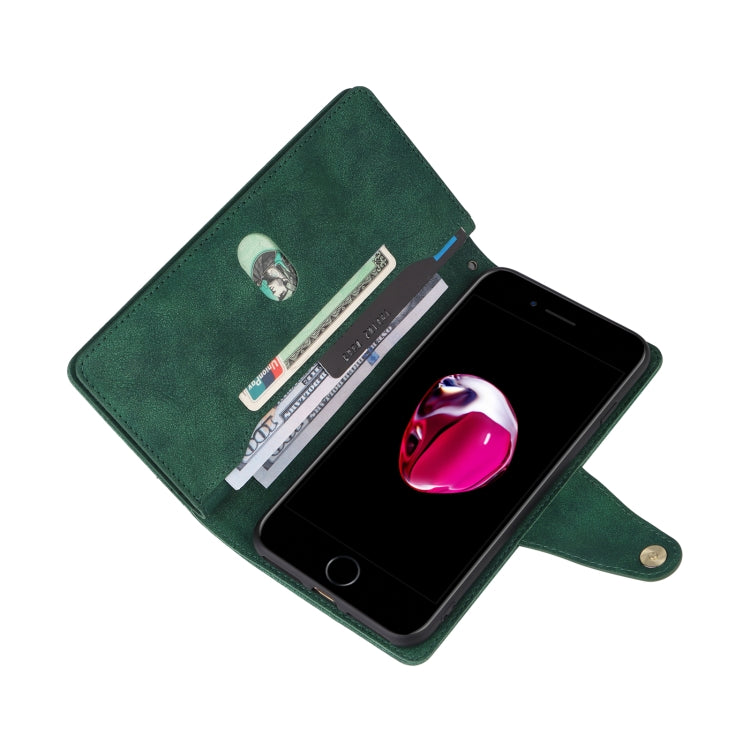 Rivet Buckle 9 Cards Three Fold Leather Phone Case For iPhone 7 Plus/8 Plus