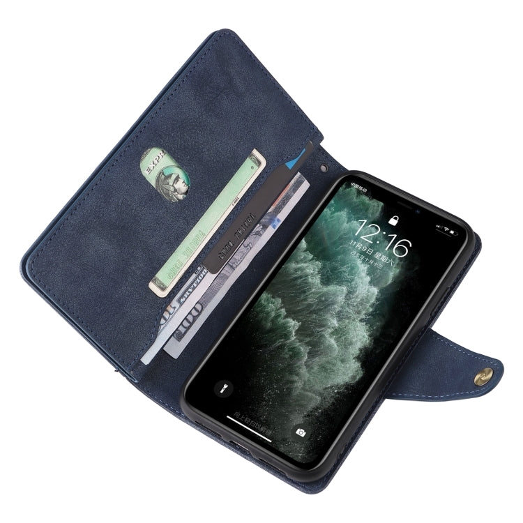 For iPhone 11 Pro Rivet Buckle 9 Cards Three Fold Leather Phone Case