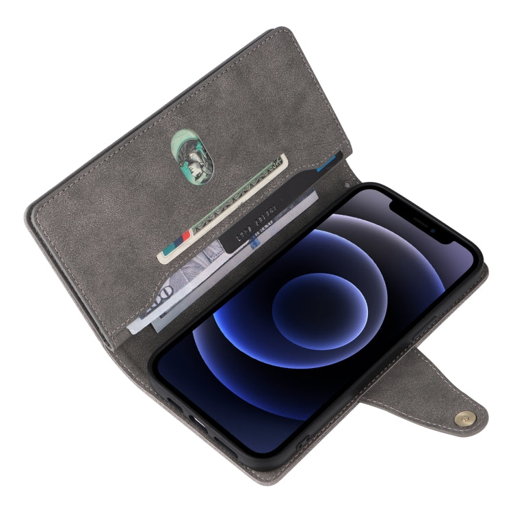 For iPhone 12 Rivet Buckle 9 Cards Three Fold Leather Phone Case