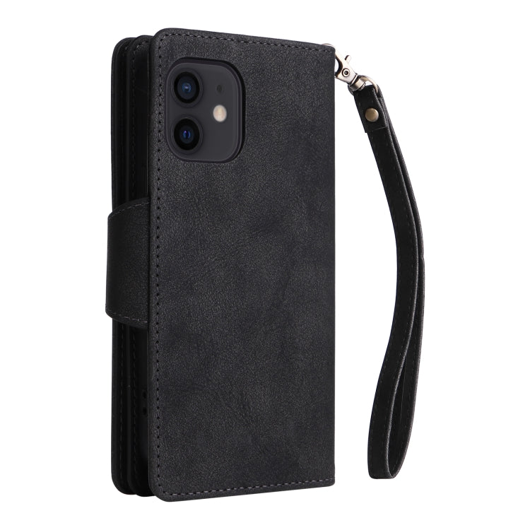 For iPhone 12 mini Rivet Buckle 9 Cards Three Fold Leather Phone Case