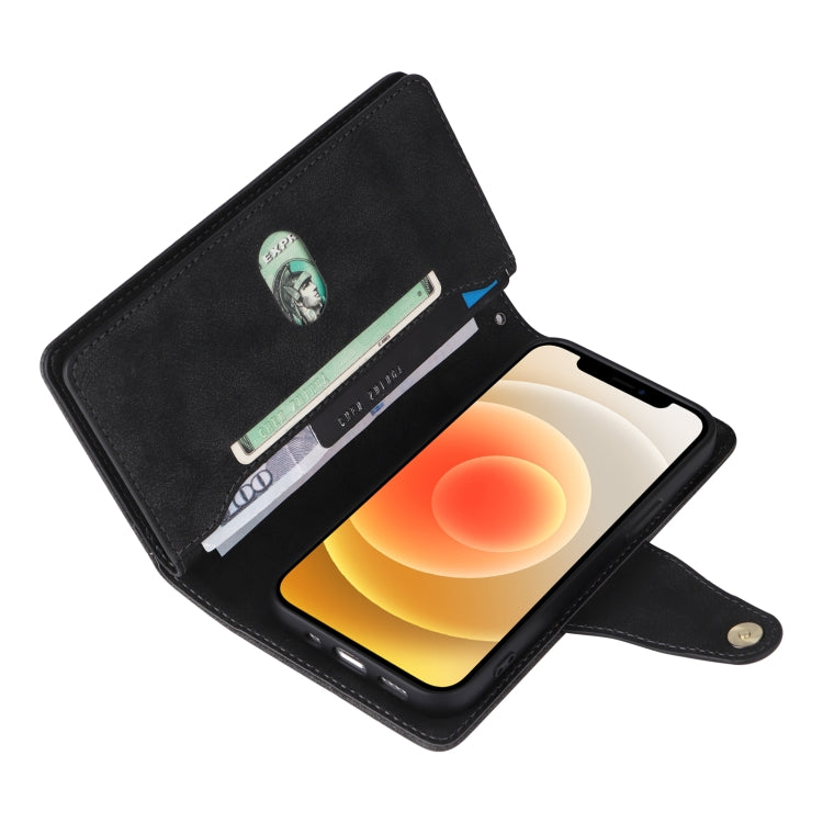 For iPhone 12 mini Rivet Buckle 9 Cards Three Fold Leather Phone Case