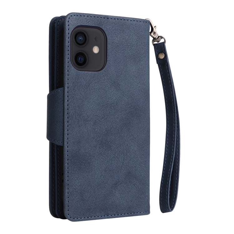 For iPhone 12 mini Rivet Buckle 9 Cards Three Fold Leather Phone Case