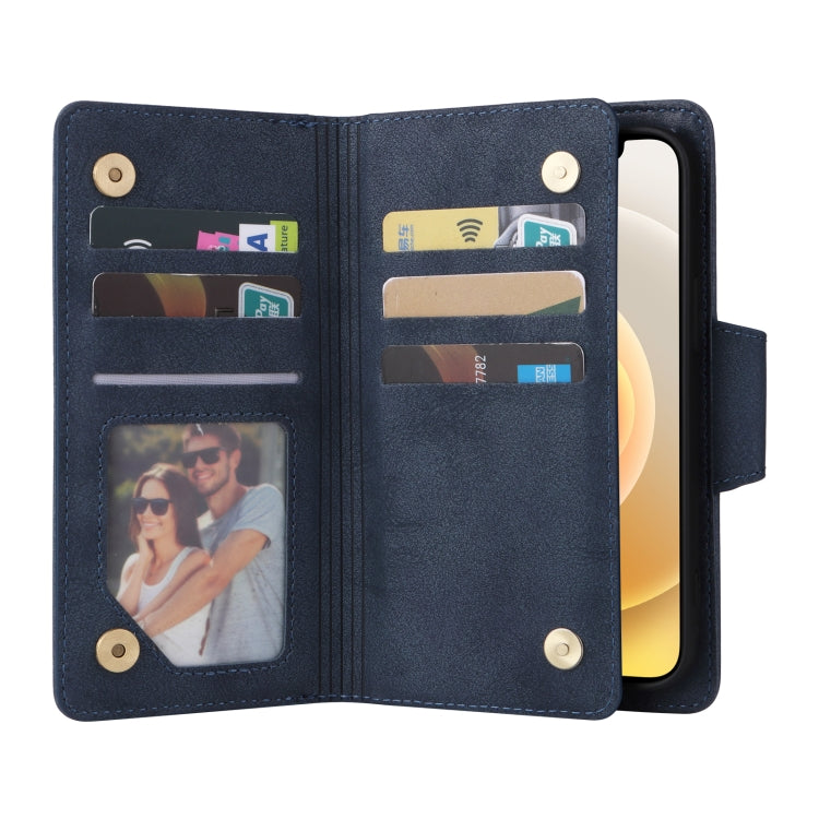 For iPhone 12 mini Rivet Buckle 9 Cards Three Fold Leather Phone Case