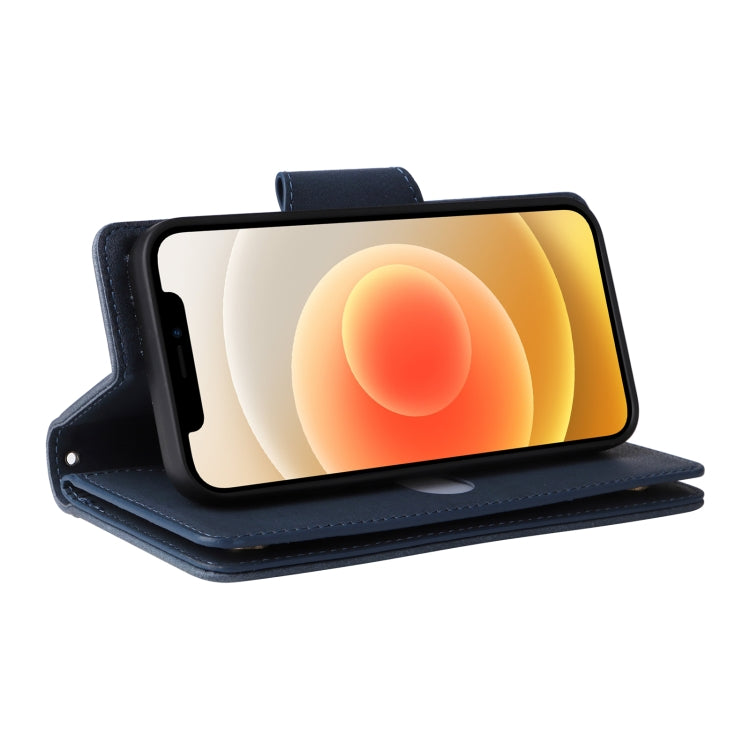 For iPhone 12 mini Rivet Buckle 9 Cards Three Fold Leather Phone Case