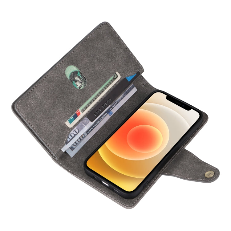 For iPhone 12 mini Rivet Buckle 9 Cards Three Fold Leather Phone Case