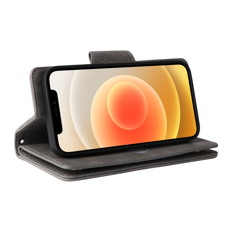 For iPhone 12 mini Rivet Buckle 9 Cards Three Fold Leather Phone Case