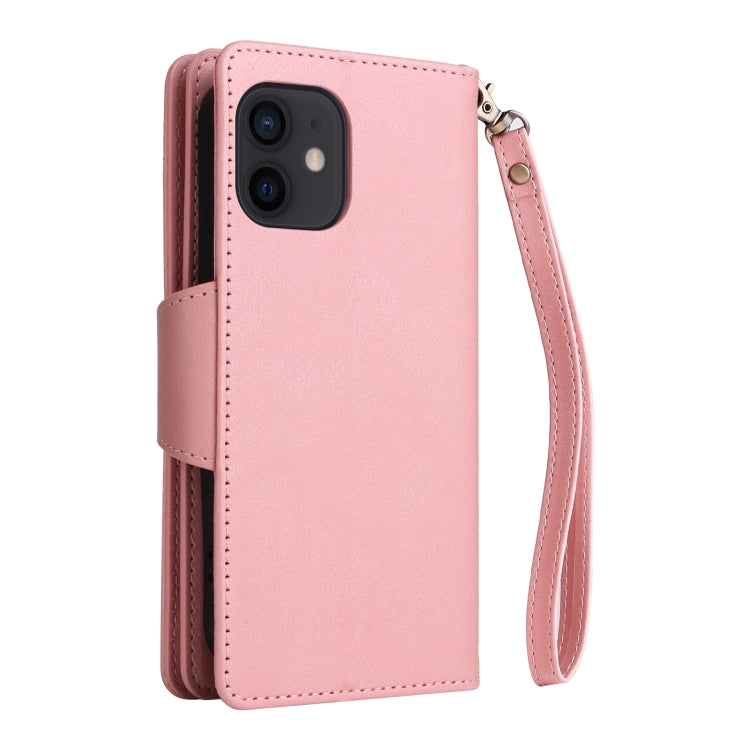 For iPhone 12 mini Rivet Buckle 9 Cards Three Fold Leather Phone Case