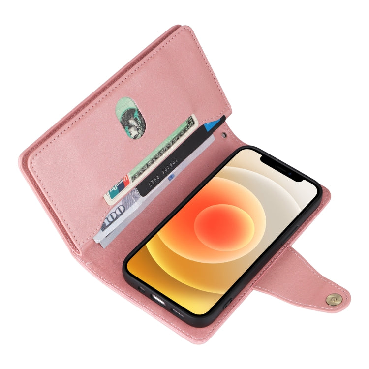 For iPhone 12 mini Rivet Buckle 9 Cards Three Fold Leather Phone Case