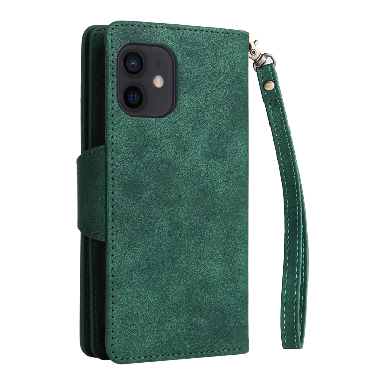 For iPhone 12 mini Rivet Buckle 9 Cards Three Fold Leather Phone Case