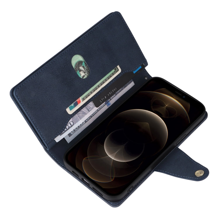 For iPhone 12 Pro Max Rivet Buckle 9 Cards Three Fold Leather Phone Case