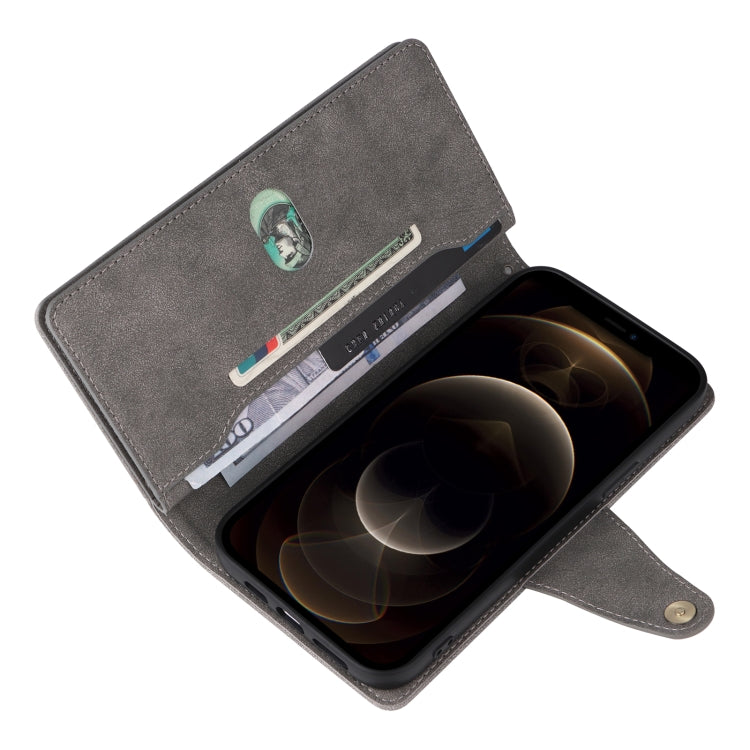 For iPhone 12 Pro Max Rivet Buckle 9 Cards Three Fold Leather Phone Case