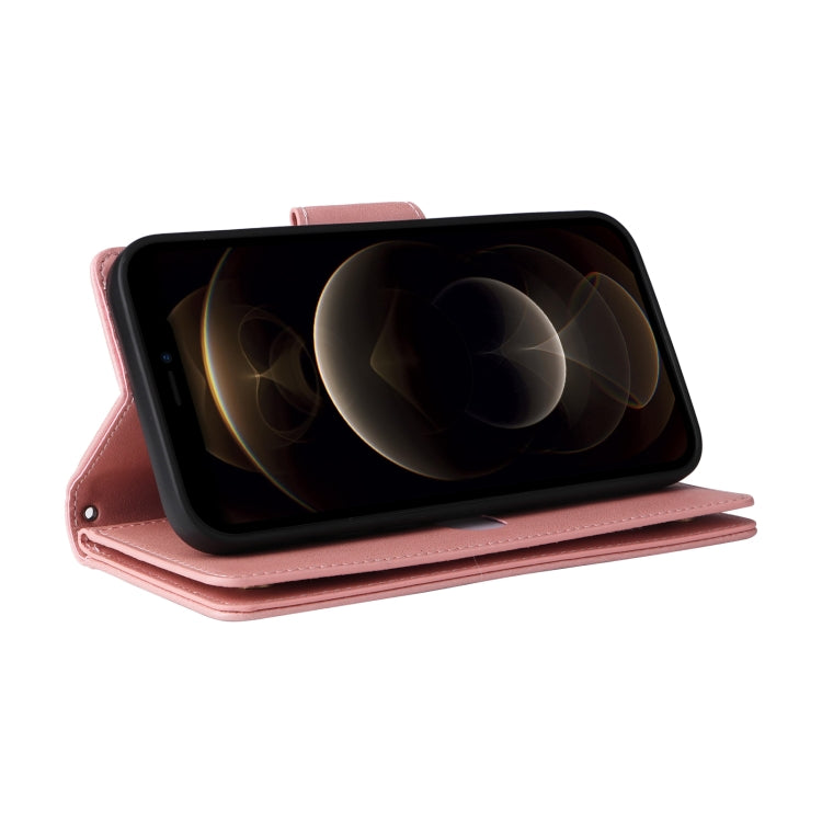 For iPhone 12 Pro Max Rivet Buckle 9 Cards Three Fold Leather Phone Case