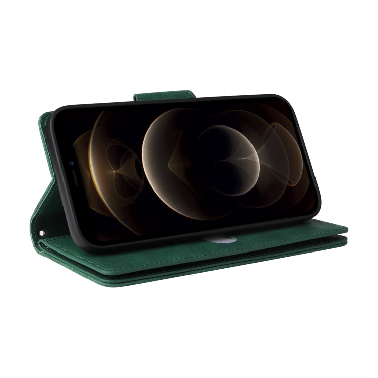 For iPhone 12 Pro Max Rivet Buckle 9 Cards Three Fold Leather Phone Case