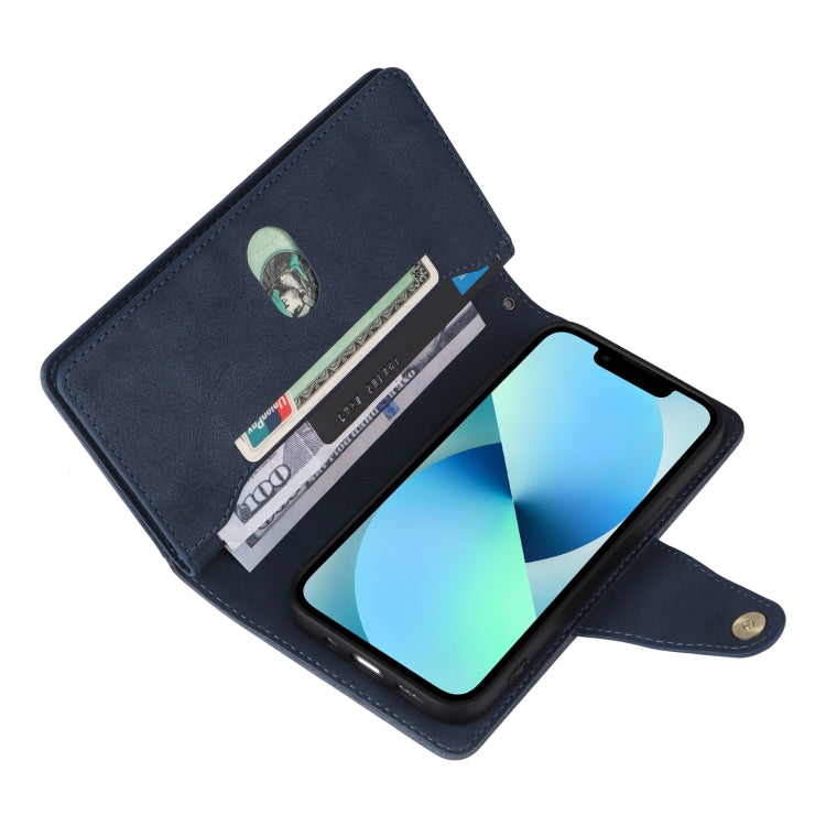 For iPhone 13 mini Rivet Buckle 9 Cards Three Fold Leather Phone Case