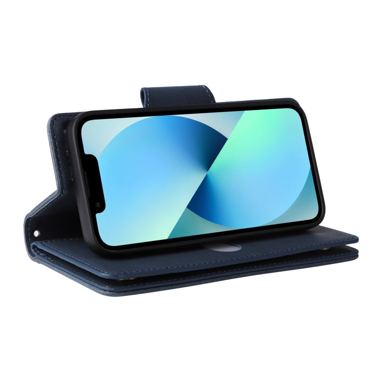 For iPhone 13 mini Rivet Buckle 9 Cards Three Fold Leather Phone Case