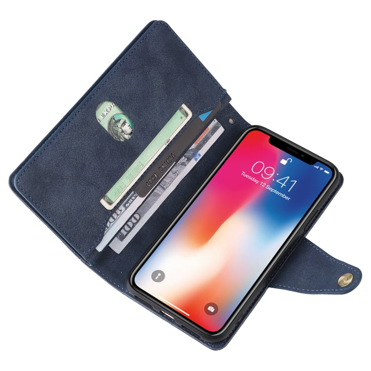 For iPhone X / XS Rivet Buckle 9 Cards Three Fold Leather Phone Case