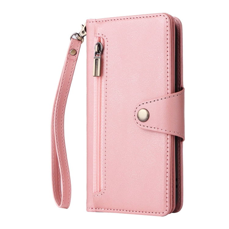 For iPhone X / XS Rivet Buckle 9 Cards Three Fold Leather Phone Case