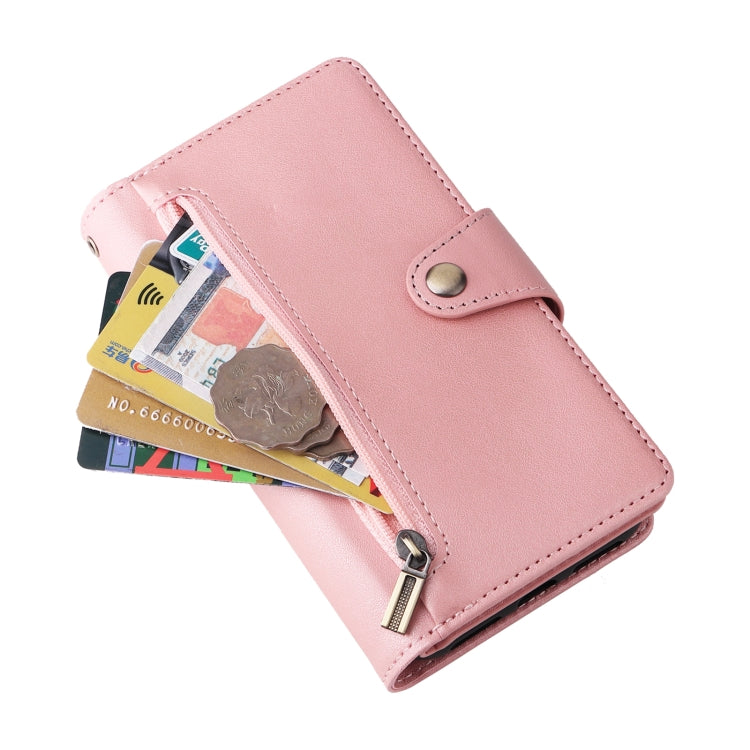 For iPhone X / XS Rivet Buckle 9 Cards Three Fold Leather Phone Case