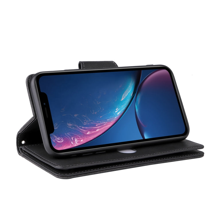 For iPhone XR Rivet Buckle 9 Cards Three Fold Leather Phone Case