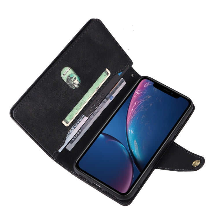 For iPhone XR Rivet Buckle 9 Cards Three Fold Leather Phone Case