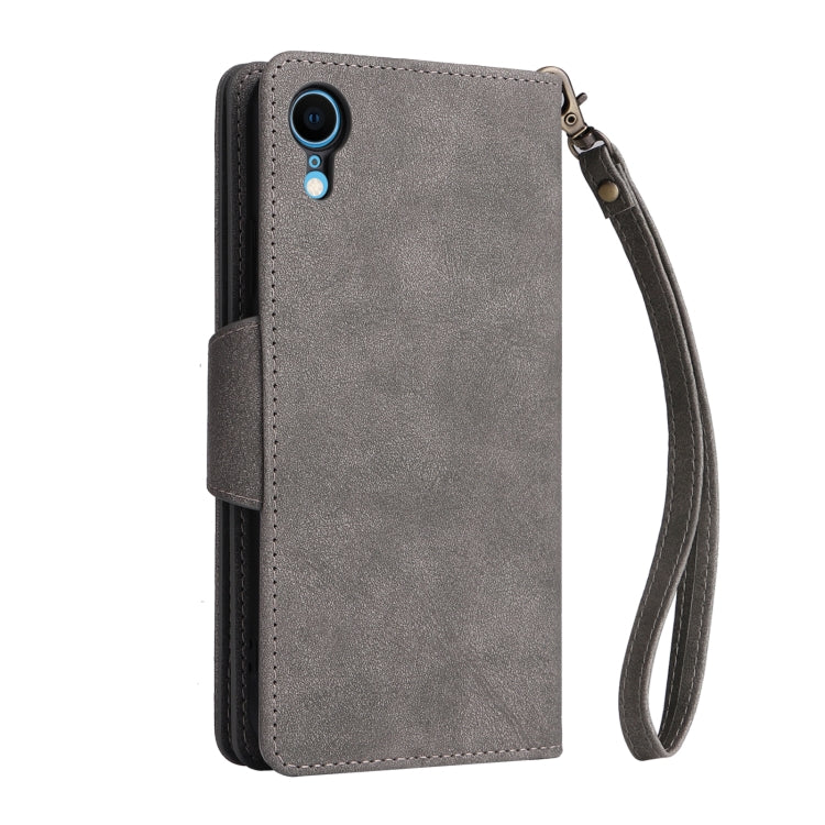 For iPhone XR Rivet Buckle 9 Cards Three Fold Leather Phone Case