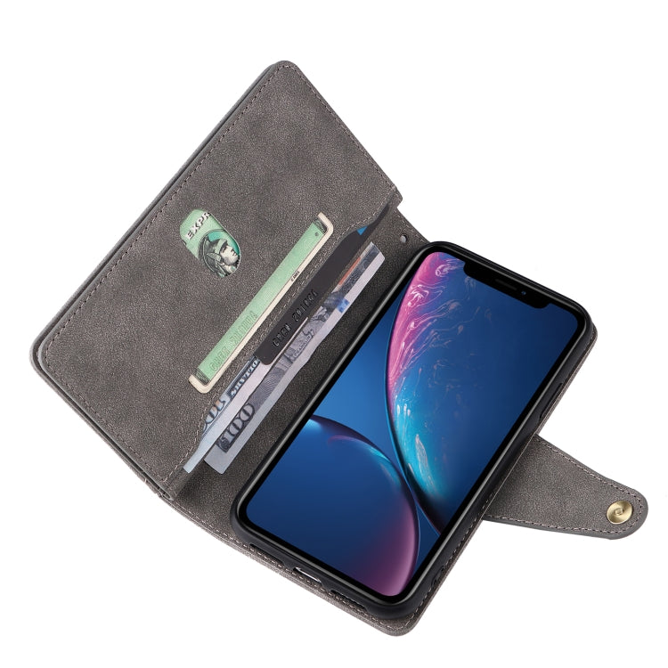 For iPhone XR Rivet Buckle 9 Cards Three Fold Leather Phone Case