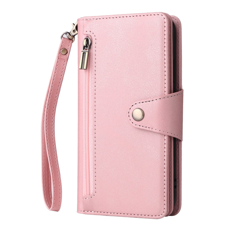 For iPhone XR Rivet Buckle 9 Cards Three Fold Leather Phone Case