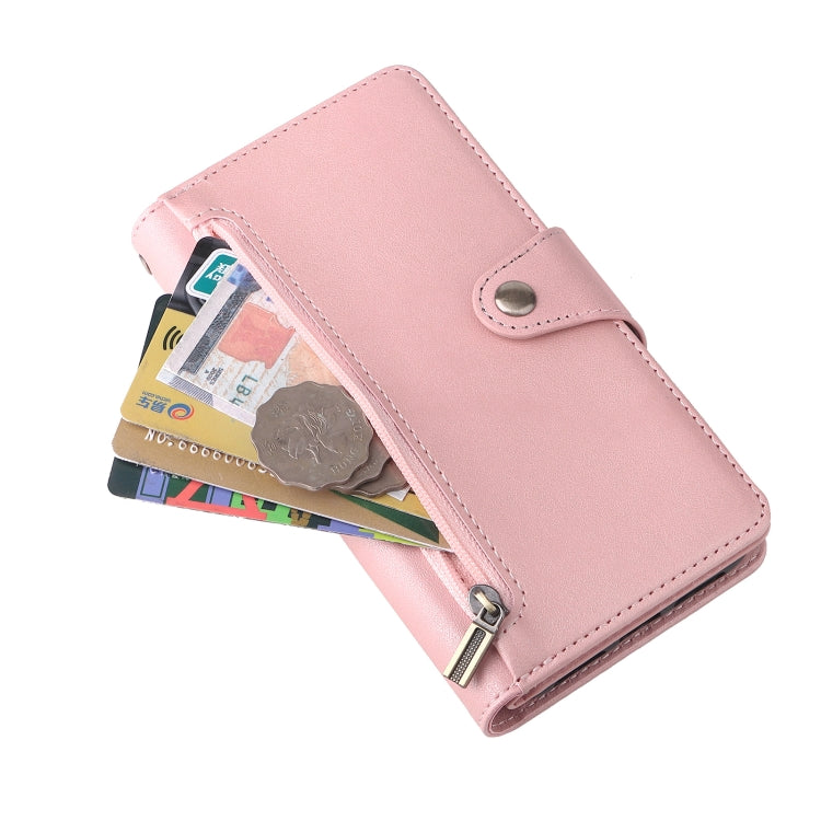 For iPhone XR Rivet Buckle 9 Cards Three Fold Leather Phone Case