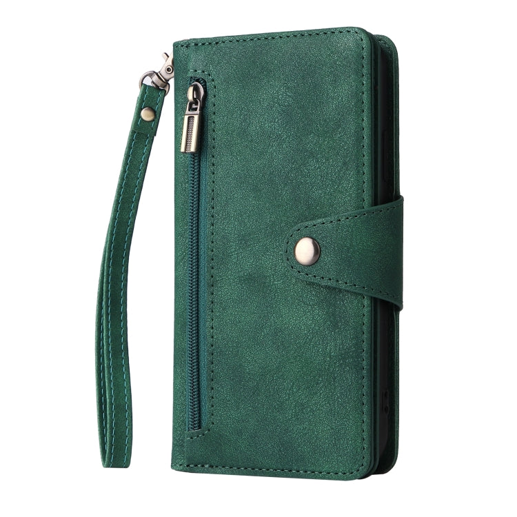 For iPhone XR Rivet Buckle 9 Cards Three Fold Leather Phone Case