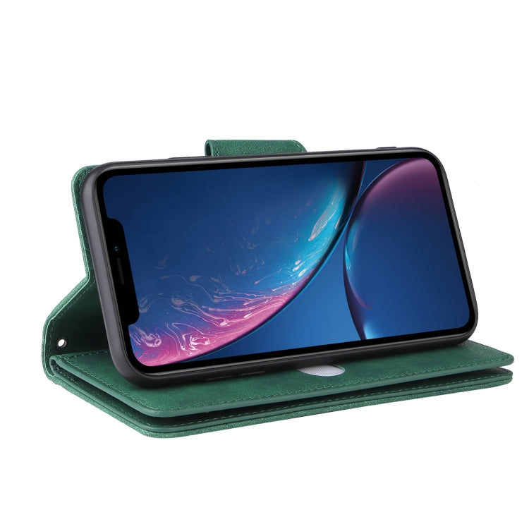 For iPhone XR Rivet Buckle 9 Cards Three Fold Leather Phone Case