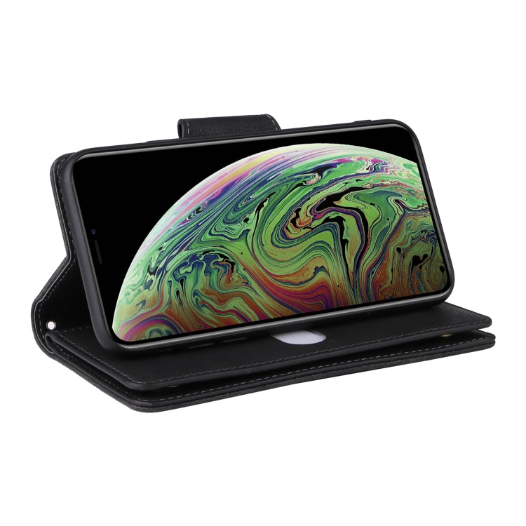 For iPhone XS Max Rivet Buckle 9 Cards Three Fold Leather Phone Case