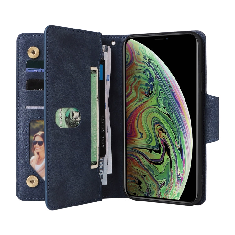 For iPhone XS Max Rivet Buckle 9 Cards Three Fold Leather Phone Case