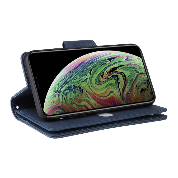 For iPhone XS Max Rivet Buckle 9 Cards Three Fold Leather Phone Case