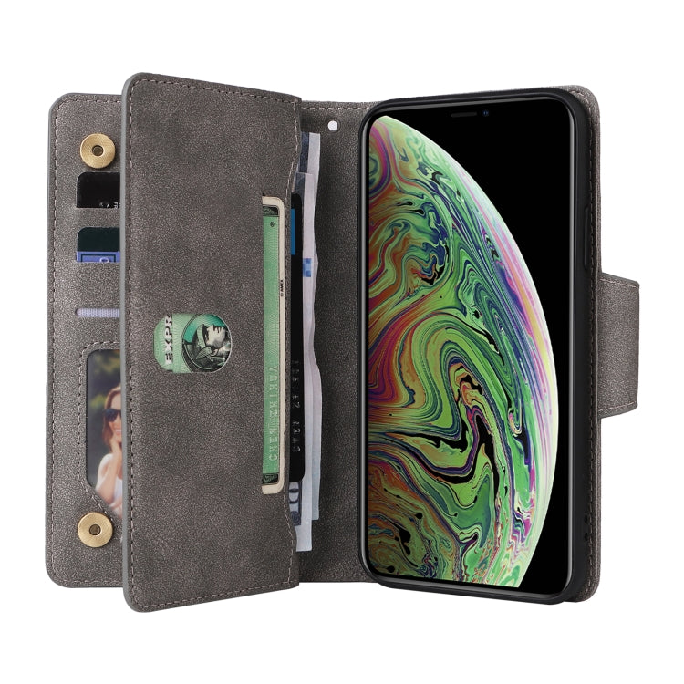 For iPhone XS Max Rivet Buckle 9 Cards Three Fold Leather Phone Case