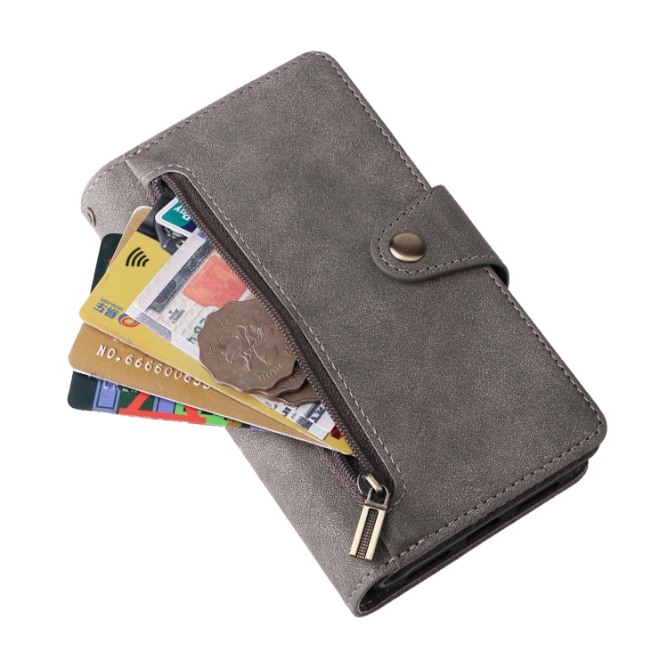 For iPhone XS Max Rivet Buckle 9 Cards Three Fold Leather Phone Case