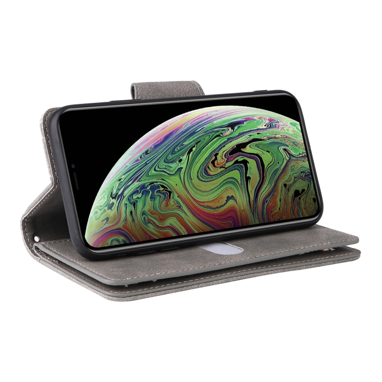 For iPhone XS Max Rivet Buckle 9 Cards Three Fold Leather Phone Case