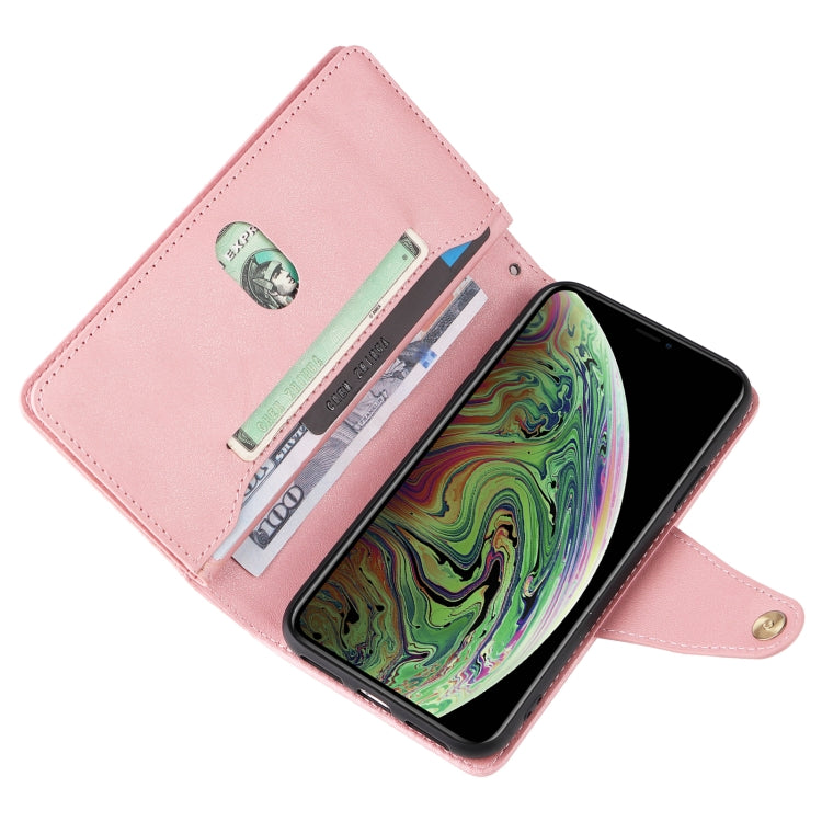 For iPhone XS Max Rivet Buckle 9 Cards Three Fold Leather Phone Case