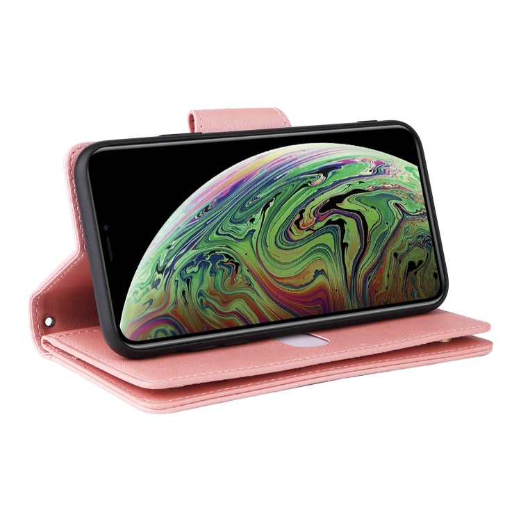 For iPhone XS Max Rivet Buckle 9 Cards Three Fold Leather Phone Case