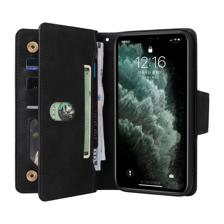 For iPhone 11 Pro Max Rivet Buckle 9 Cards Three Fold Leather Phone Case