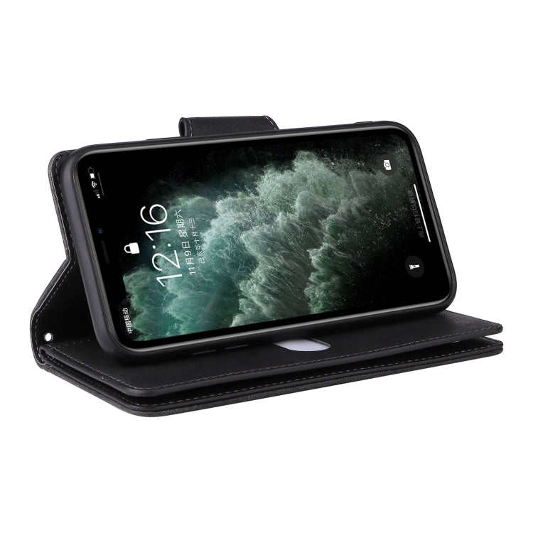 For iPhone 11 Pro Max Rivet Buckle 9 Cards Three Fold Leather Phone Case