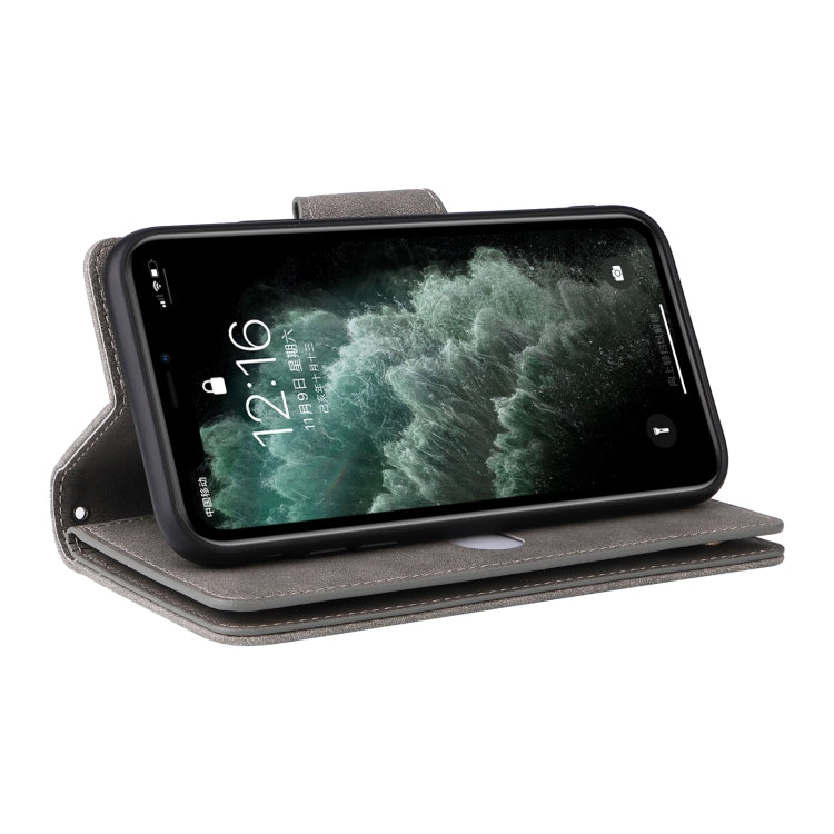 For iPhone 11 Pro Max Rivet Buckle 9 Cards Three Fold Leather Phone Case