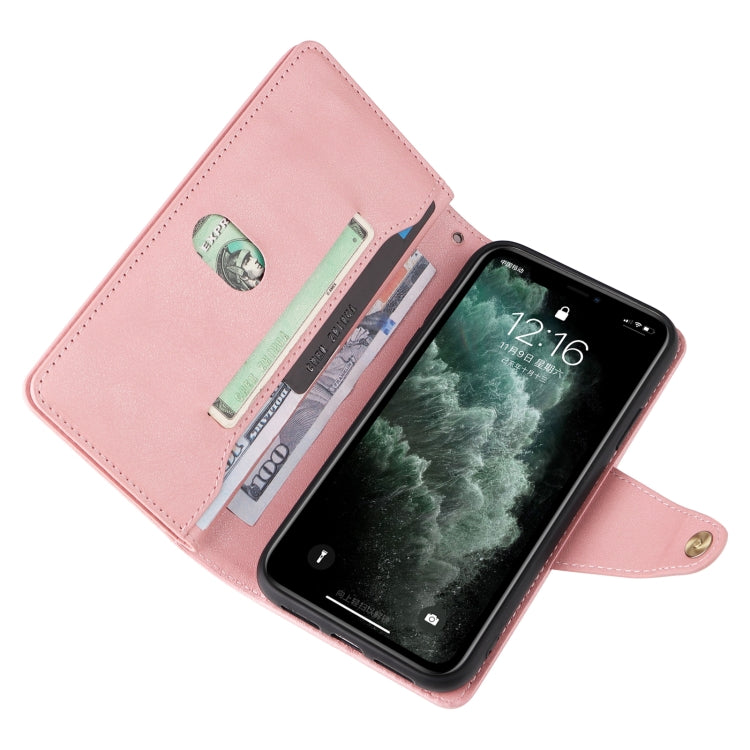 For iPhone 11 Pro Max Rivet Buckle 9 Cards Three Fold Leather Phone Case