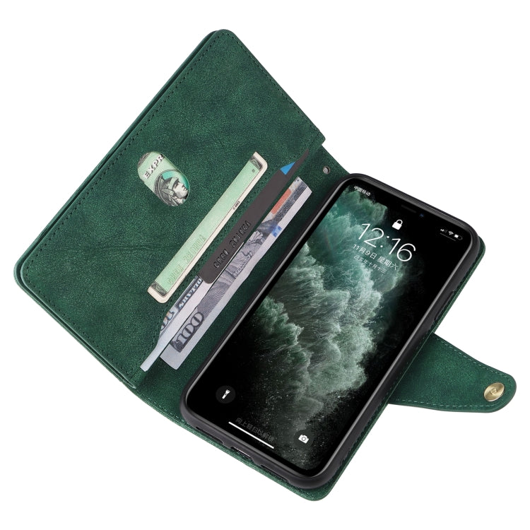 For iPhone 11 Pro Max Rivet Buckle 9 Cards Three Fold Leather Phone Case