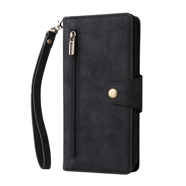 For iPhone 13 Pro Rivet Buckle 9 Cards Three Fold Leather Phone Case