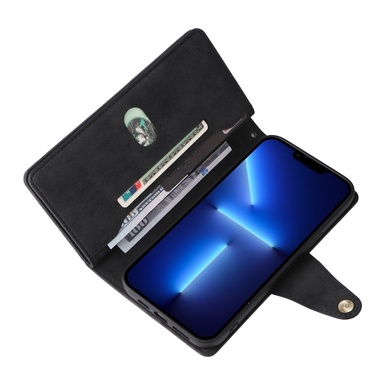 For iPhone 13 Pro Rivet Buckle 9 Cards Three Fold Leather Phone Case