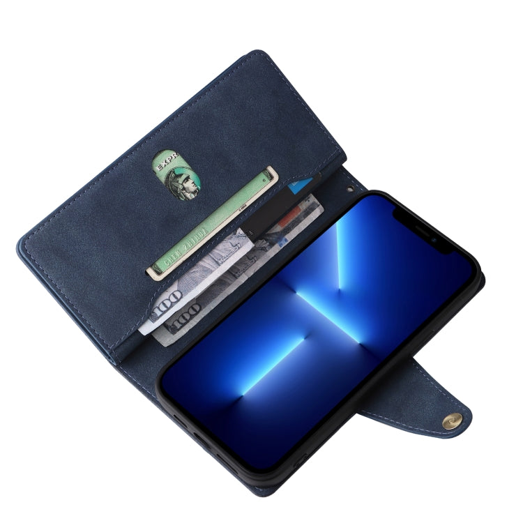 For iPhone 13 Pro Rivet Buckle 9 Cards Three Fold Leather Phone Case