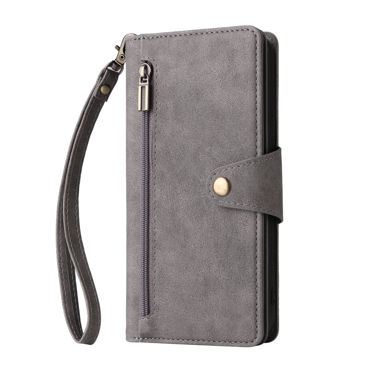 For iPhone 13 Pro Rivet Buckle 9 Cards Three Fold Leather Phone Case