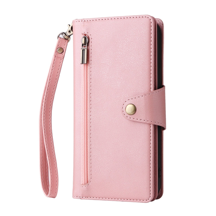 For iPhone 13 Pro Rivet Buckle 9 Cards Three Fold Leather Phone Case