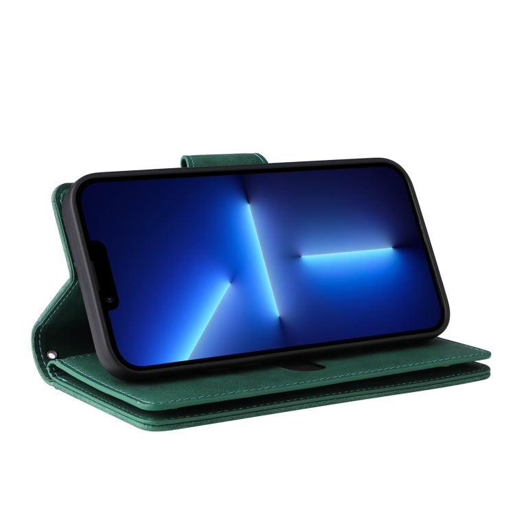 For iPhone 13 Pro Rivet Buckle 9 Cards Three Fold Leather Phone Case