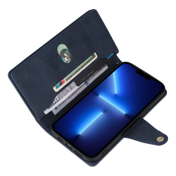 For iPhone 13 Pro Max Rivet Buckle 9 Cards Three Fold Leather Phone Case